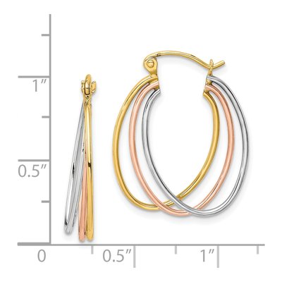 10K Tri-Color Gold Oval Triple Hoop Earrings – view 5