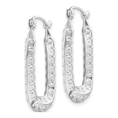 10K White Gold Textured Rectangle Hoop Earrings – view 3