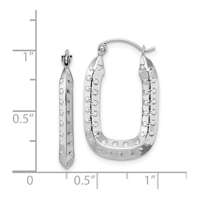 10K White Gold Textured Rectangle Hoop Earrings – view 5