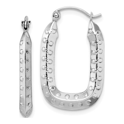10K White Gold Textured Rectangle Hoop Earrings