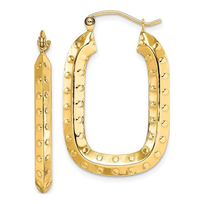 10K Yellow Gold Textured Rectangle Hoop Earrings