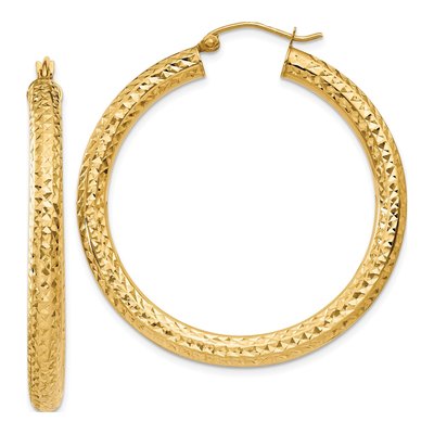 10K Yellow Gold 40mm Diamond-Cut Hoop Earrings