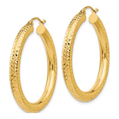 10K Yellow Gold 35mm Diamond-Cut Round Hoop Earrings – view 3