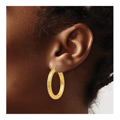 10K Yellow Gold 30mm Diamond-Cut Round Hoop Earrings – view 4