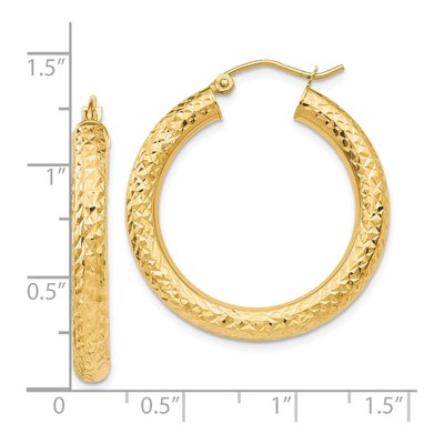 10K Yellow Gold 30mm Diamond-Cut Round Hoop Earrings – view 5