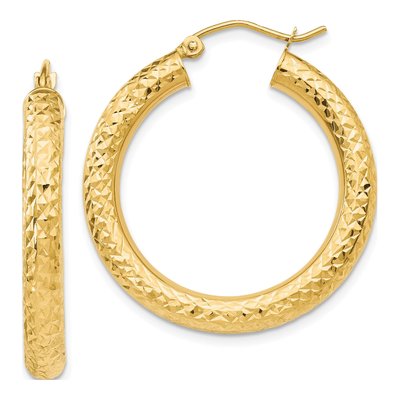 10K Yellow Gold 30mm Diamond-Cut Round Hoop Earrings