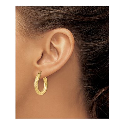 10K Yellow Gold 25mm Diamond-Cut Round Hoop Earrings – view 4