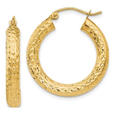 10K Yellow Gold 25mm Diamond-Cut Round Hoop Earrings