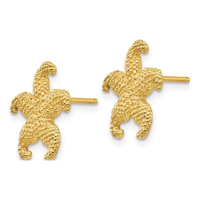 10K Yellow Gold Textured Starfish Stud Earrings – view 3