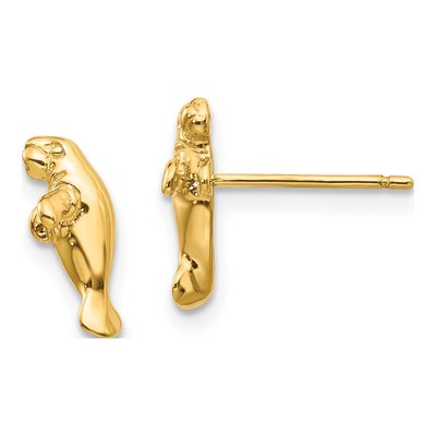 10K Yellow Gold Mini Manatee Stud Earrings
