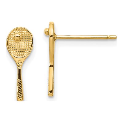 10K Yellow Gold Tennis Racquet Ball Stud Earrings