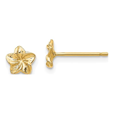 10K Yellow Gold Tiny Plumeria Flower Stud Earrings