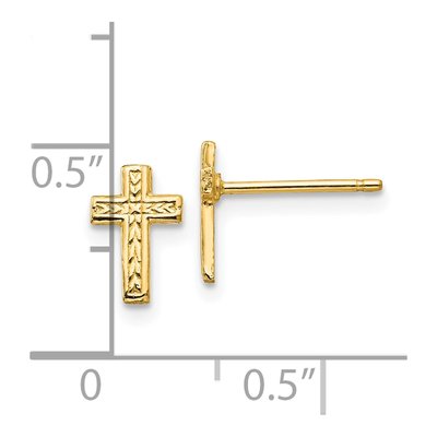 10K Yellow Gold Textured Cross Stud Earrings – view 5