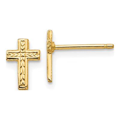 10K Yellow Gold Textured Cross Stud Earrings