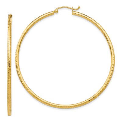 10K Yellow Gold 55mm Diamond-Cut Tube Hoop Earrings