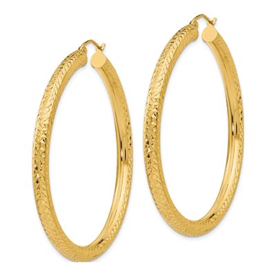 10K Yellow Gold 50mm Diamond-Cut Hoop Earrings – view 3