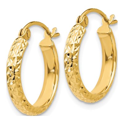 10K Yellow Gold 15mm Diamond-Cut Hollow Hoop Earrings – view 3