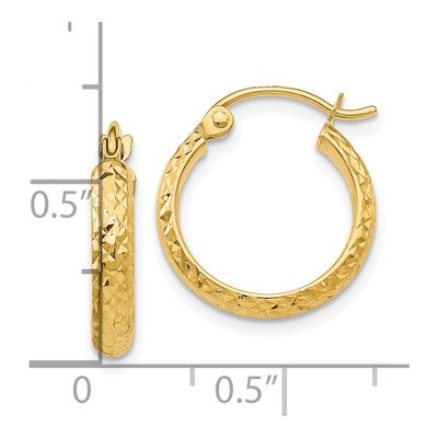 10K Yellow Gold 15mm Diamond-Cut Hollow Hoop Earrings – view 5