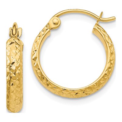 10K Yellow Gold 15mm Diamond-Cut Hollow Hoop Earrings