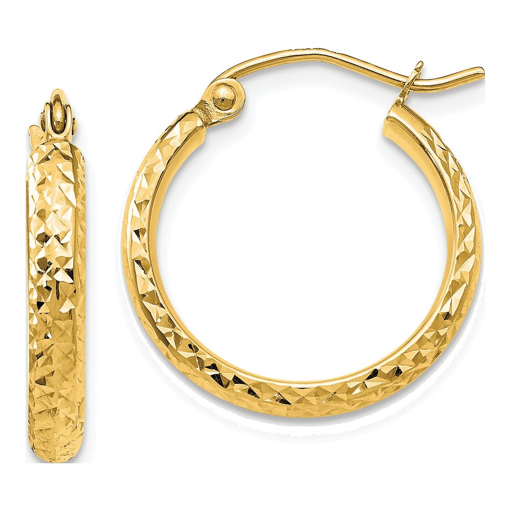 10K Yellow Gold Diamond-Cut Hollow Hoop Earrings