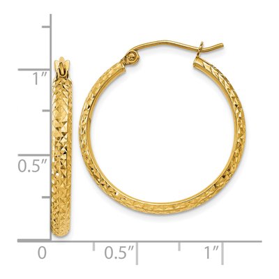 10K Yellow Gold 25mm Diamond-Cut Hollow Hoop Earrings – view 5