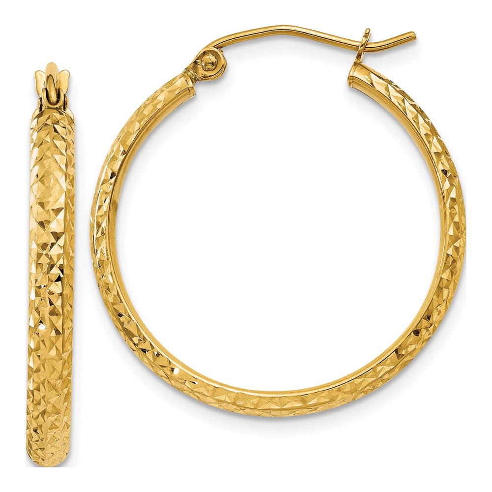 10K Yellow Gold Diamond-Cut Hollow Hoop Earrings