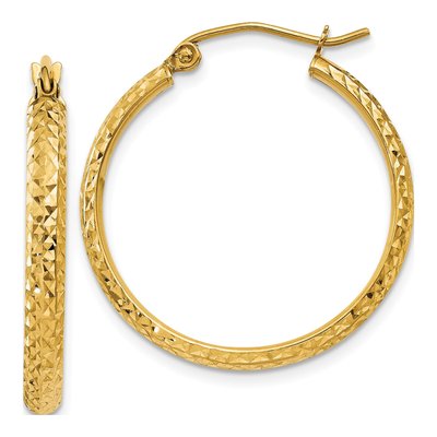 10K Yellow Gold 25mm Diamond-Cut Hollow Hoop Earrings