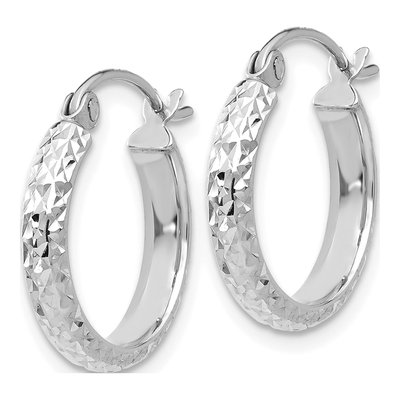 10K White Gold Diamond-Cut Hoop Earrings, 15mm – view 3