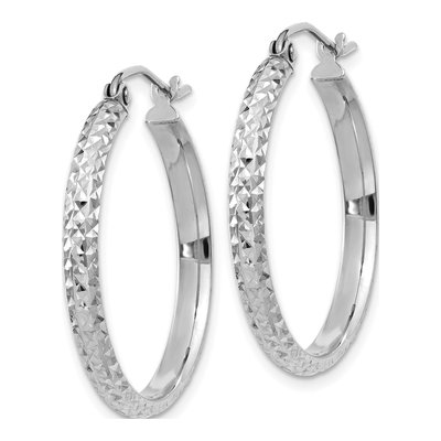 10K White Gold 25mm Diamond-Cut Hollow Hoop Earrings – view 3