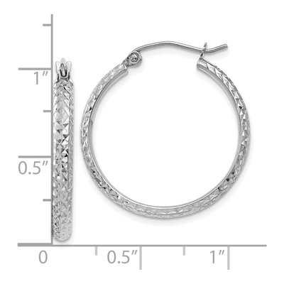 10K White Gold 25mm Diamond-Cut Hollow Hoop Earrings – view 5