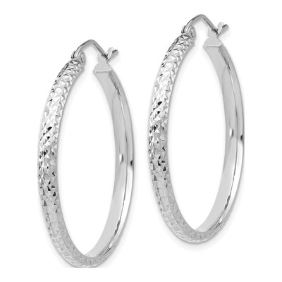 10K White Gold 30mm Diamond-Cut Hollow Hoop Earrings – view 3
