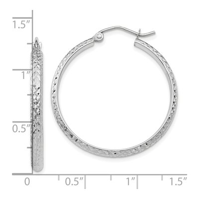10K White Gold 30mm Diamond-Cut Hollow Hoop Earrings – view 5