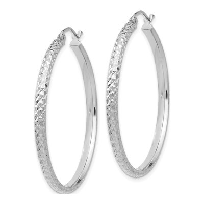 10K White Gold 37mm Diamond-Cut Hollow Hoop Earrings – view 3