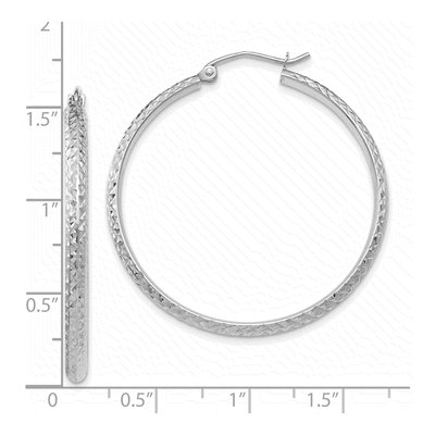 10K White Gold 37mm Diamond-Cut Hollow Hoop Earrings – view 5