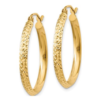 10K Yellow Gold 25mm Diamond-Cut Hollow Hoop Earrings – view 3