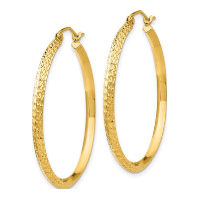 10K Yellow Gold 35mm Knife Edge Diamond-Cut Hollow Hoop Earrings – view 3