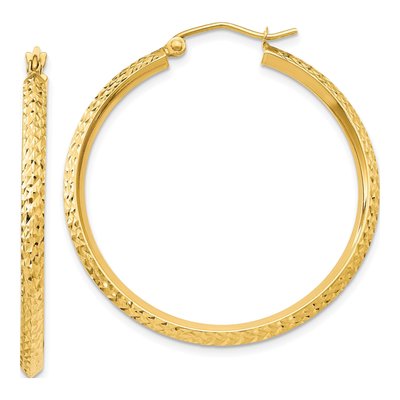 10K Yellow Gold 35mm Knife Edge Diamond-Cut Hollow Hoop Earrings