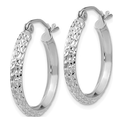 10K White Gold 20mm Diamond-Cut Knife Edge Hoop Earrings – view 3