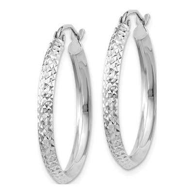 10K White Gold 25mm Diamond-Cut Hoop Earrings – view 3