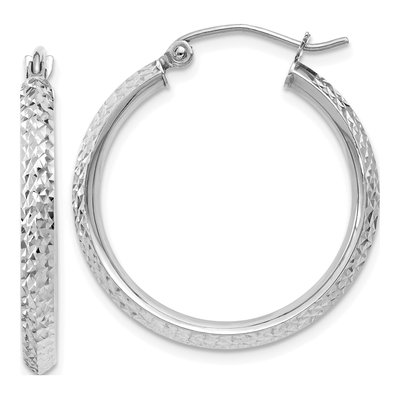 10K White Gold 25mm Diamond-Cut Hoop Earrings