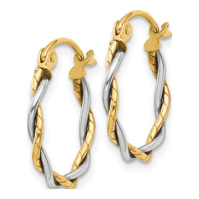 10K Two-Tone Gold 12mm Twisted Hoop Earrings – view 3