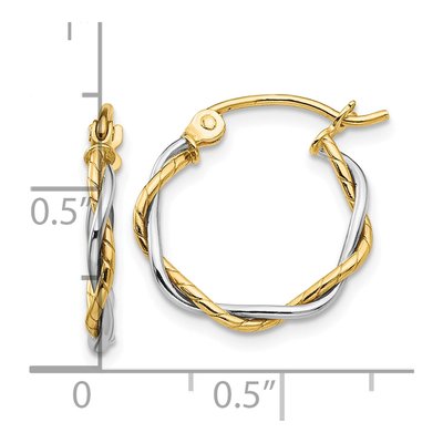 10K Two-Tone Gold 12mm Twisted Hoop Earrings – view 4
