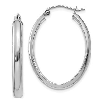 10K White Gold Oval Hoop Earrings