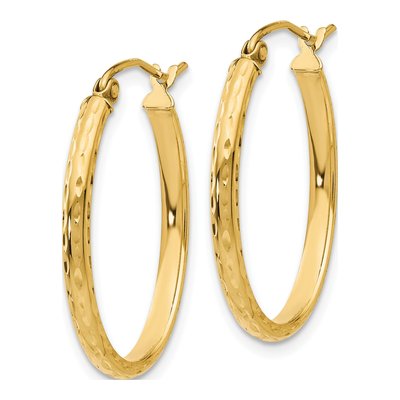 10K Yellow Gold Diamond-Cut Oval Hoop Earrings – view 2