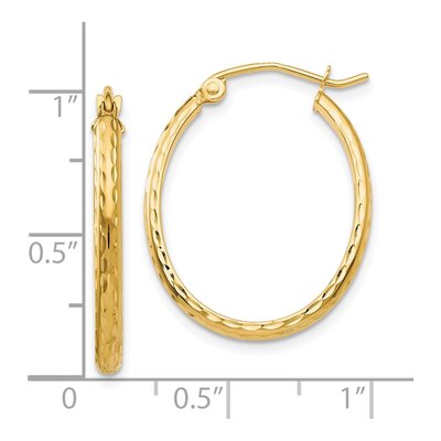 10K Yellow Gold Diamond-Cut Oval Hoop Earrings – view 4