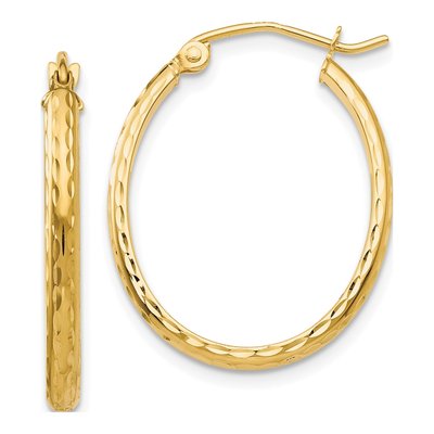 10K Yellow Gold Diamond-Cut Oval Hoop Earrings