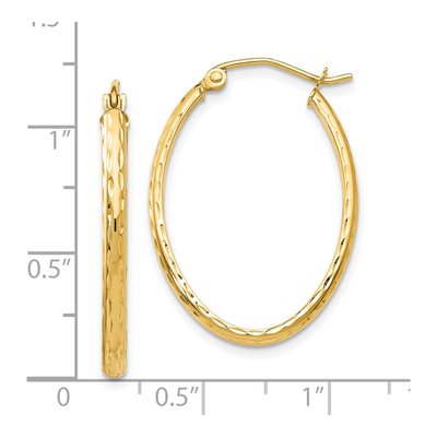 10K Yellow Gold Diamond-Cut Oval Hoop Earrings – view 5
