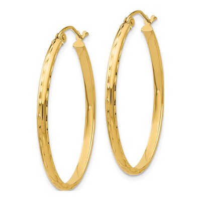 10K Yellow Gold Diamond-Cut Oval Hoop Earrings – view 3