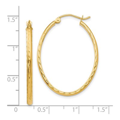 10K Yellow Gold Diamond-Cut Oval Hoop Earrings – view 5