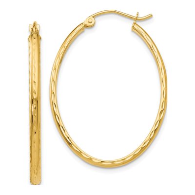10K Yellow Gold Diamond-Cut Oval Hoop Earrings